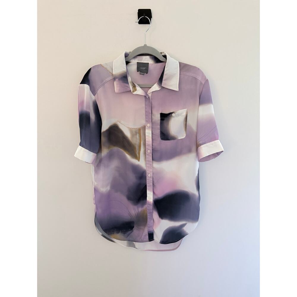 Lysse Purple Pink Watercolor Drop Shoulder Utility Blouse-Size M